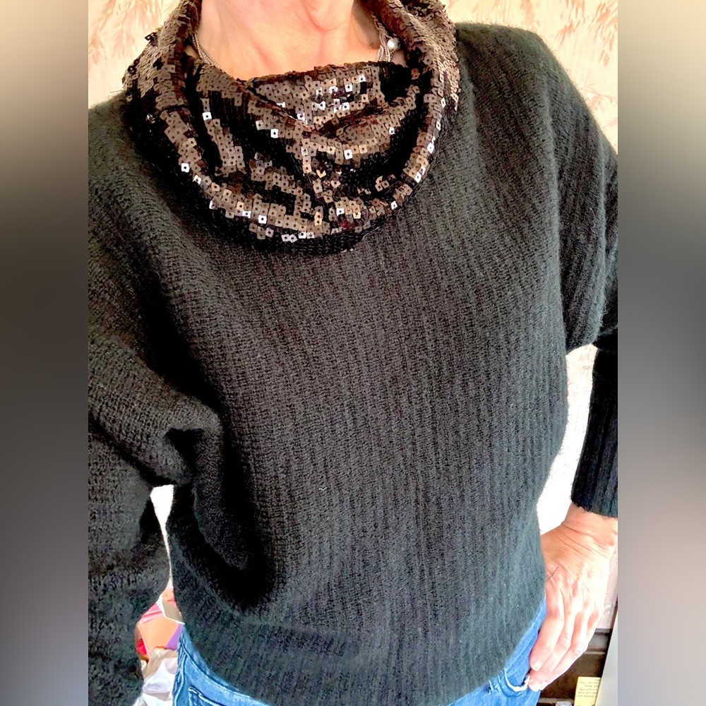 Charlotte Russe Black Sequin Cowl Neck Dolman Sweater NWT Large